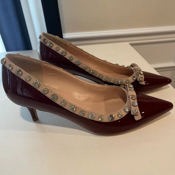 Kate Spade Mckayla Red Chestnut/Patent Pale Pink Nappa pump heels shoes size 7.5 - Picture 3 of 4